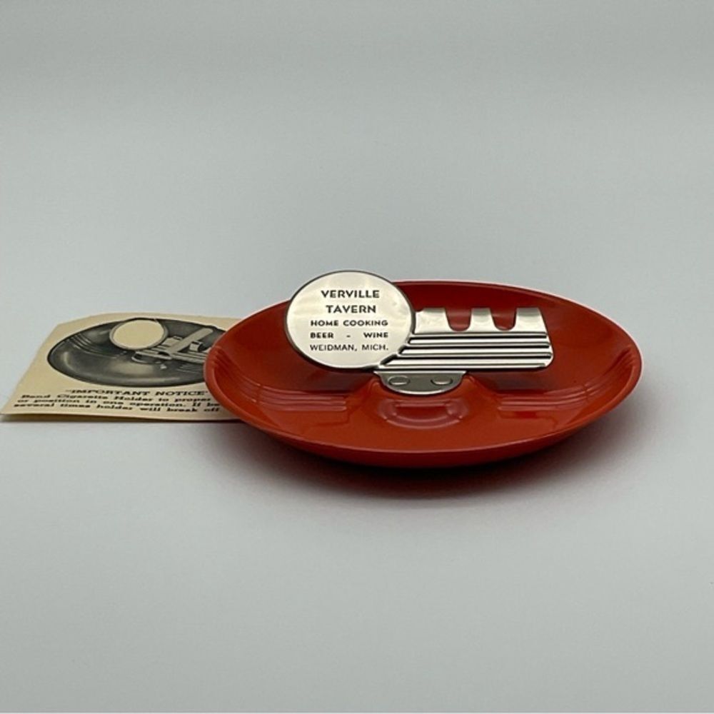 Vintage Art Deco Metal Ashtray With Advertising Verville Tavern Weidman Mich.